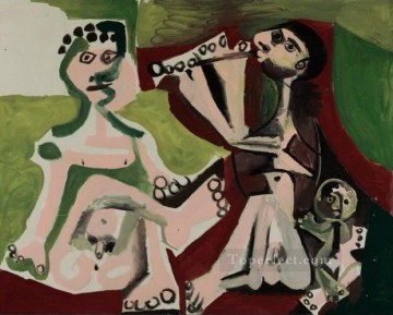 パブロ・ピカソ Painting - 2人の裸の男性と座っている子供 1965年 パブロ・ピカソ